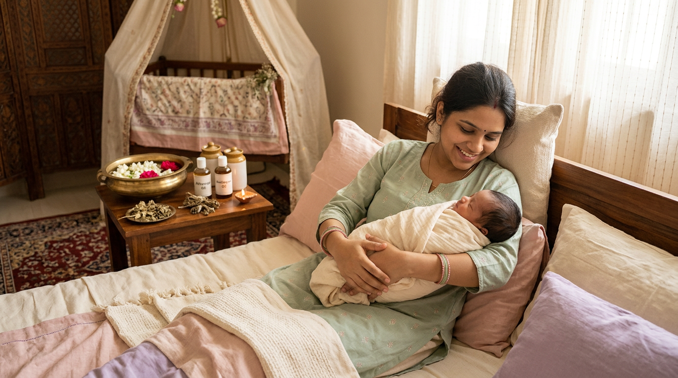 Postnatal Ayurvedic Treatment: 40-Day India Recovery Guide
